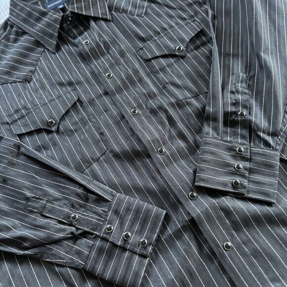 Panhandle Slim Western Shirt XL 17.5 35 Pearl Snap Black Pinstripe Retro NWT - Picture 2 of 15
